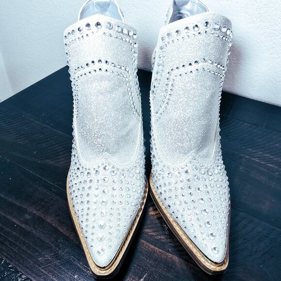 Gianni Bini Jeweled Silver Glitter Cowboy Booties Women’s 8 M Western Heels NEW - Picture 5 of 16